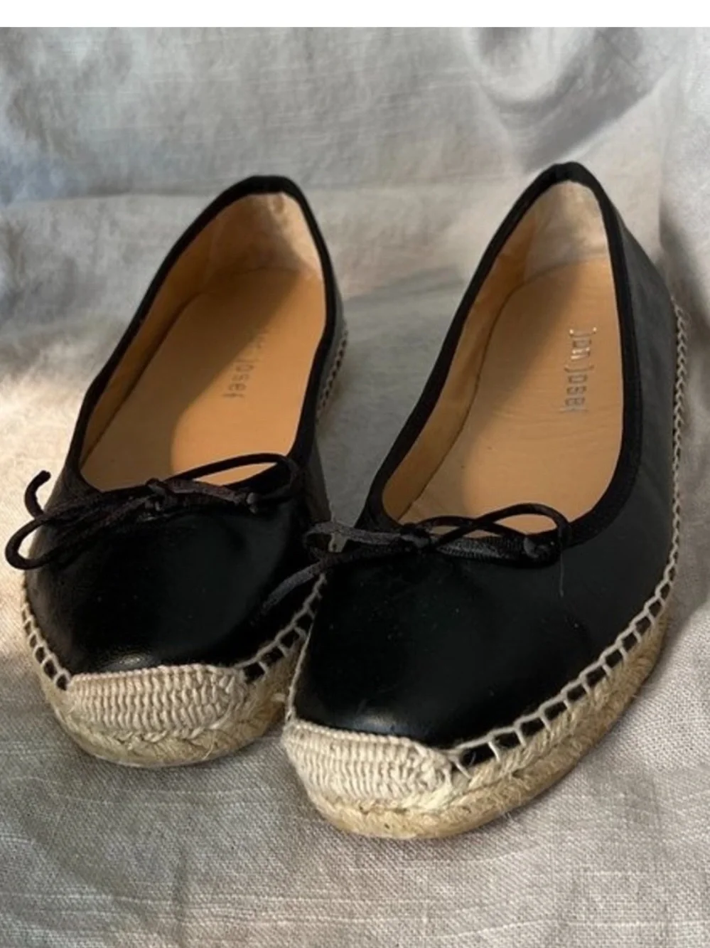 Jon Josef Paloma Black Learher Ballet Espadrille Flats Size 6